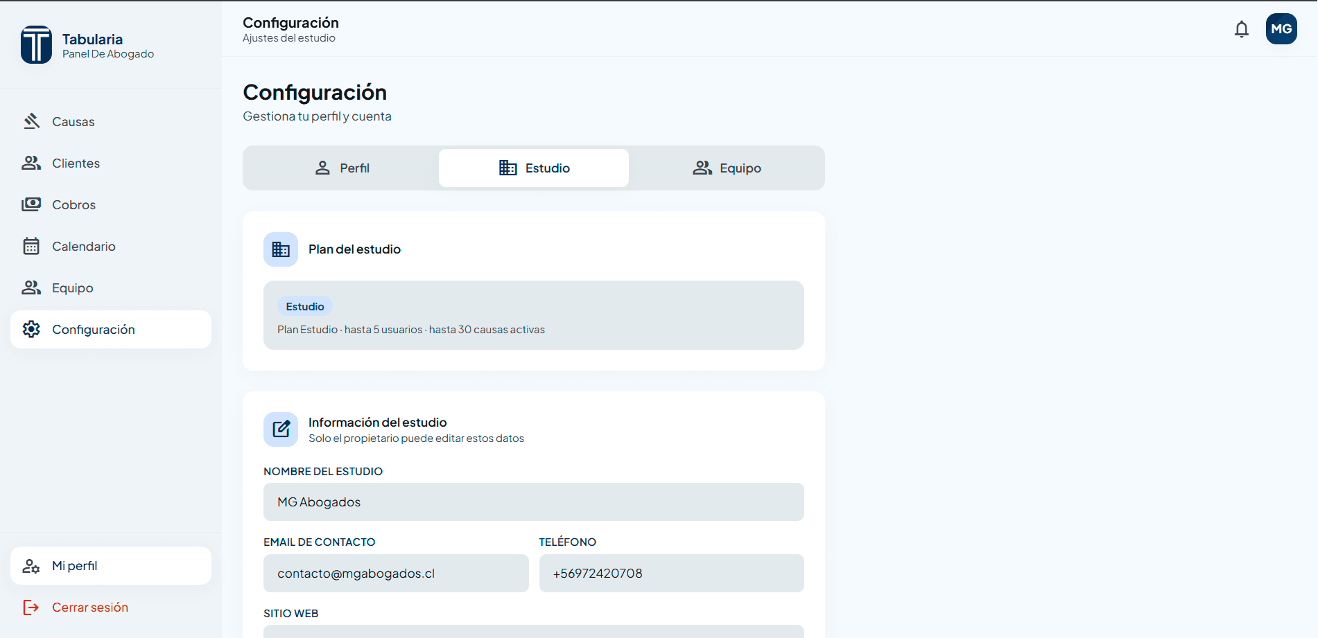 Configuración del estudio: roles, permisos y preferencias