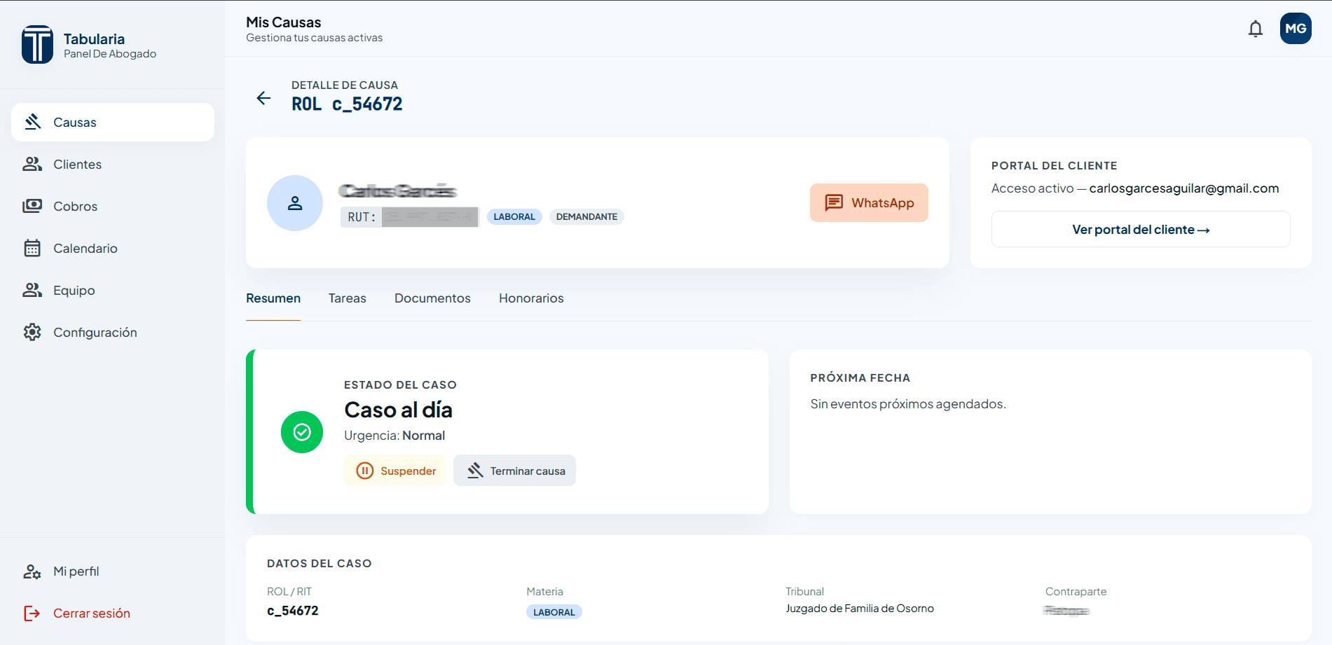 Resumen completo de cada causa en una sola vista
